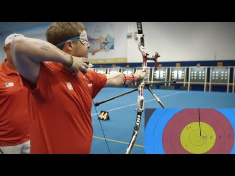 Blind shooting by Brady ellison!!Brady ellison arrow is close to "X"!!Competition by Toja cerne!!