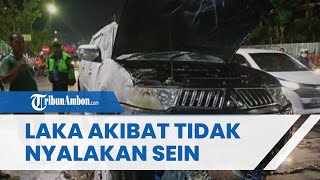 Tak Nyalakan Lampu Sein saat Putar Balik, Pengendara Tertabrak Pajero, Sepeda Motor Hangus Terbakar