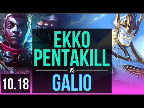 EKKO vs GALIO (MID) | Pentakill, 2.2M mastery points, KDA 14/1/4, Godlike | NA Grandmaster | v10.18