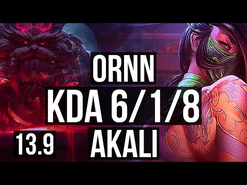 ORNN vs AKALI (TOP) | 6/1/8, Rank 8 Ornn | TR Grandmaster | 13.9