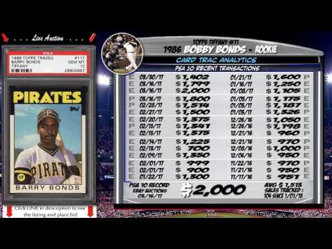 1986 Barry Bonds Topps Tiffany rookie card #11 for sale; graded PSA 10. PWCC Premier Auctions