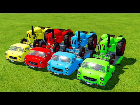 TRANSPORTATION OF OLD COLORED TRACTORS USING A MERCEDES BENZ TRANSPORTER - Farming Simulator 2022