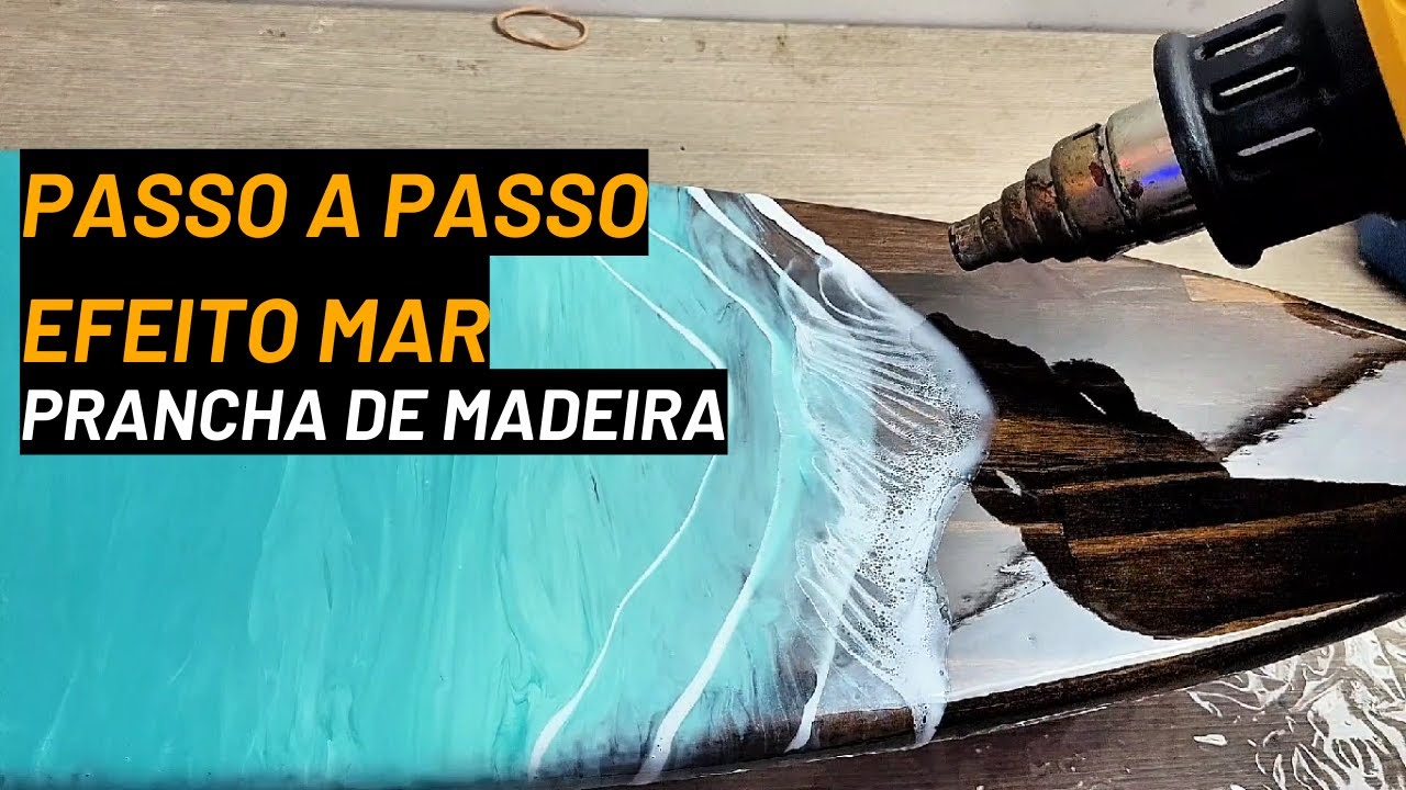 Prancha de Madeira com Efeito Mar 🌊 Passo a Passo + Foam Cells | Wooden Surfboard Ocean Resin Art”