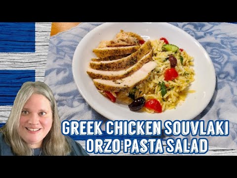 MAKING GREEK CHICKEN SOUVLAKI ORZO PASTA SALAD IN THE KITCHEN WITH CHRISTY #forktwirlsforever