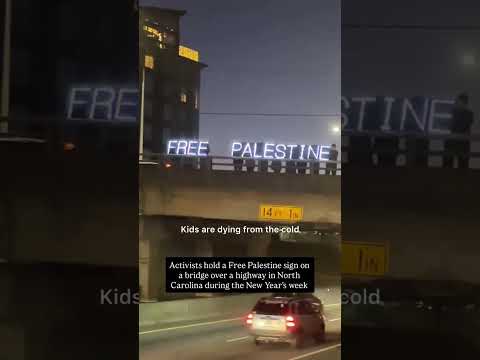Activists in North Carolina hold a Free Palestine sign over a highway in North Carolina #shorts