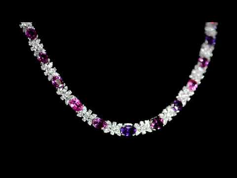 HKD Lab Certified 18k White Gold 50ct (TW) Unheated Purple and Pink Sapphire and Diamond Necklace