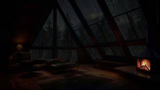 Sótão silencioso com lareira quente e sons relaxantes de chuva para descansar melhor