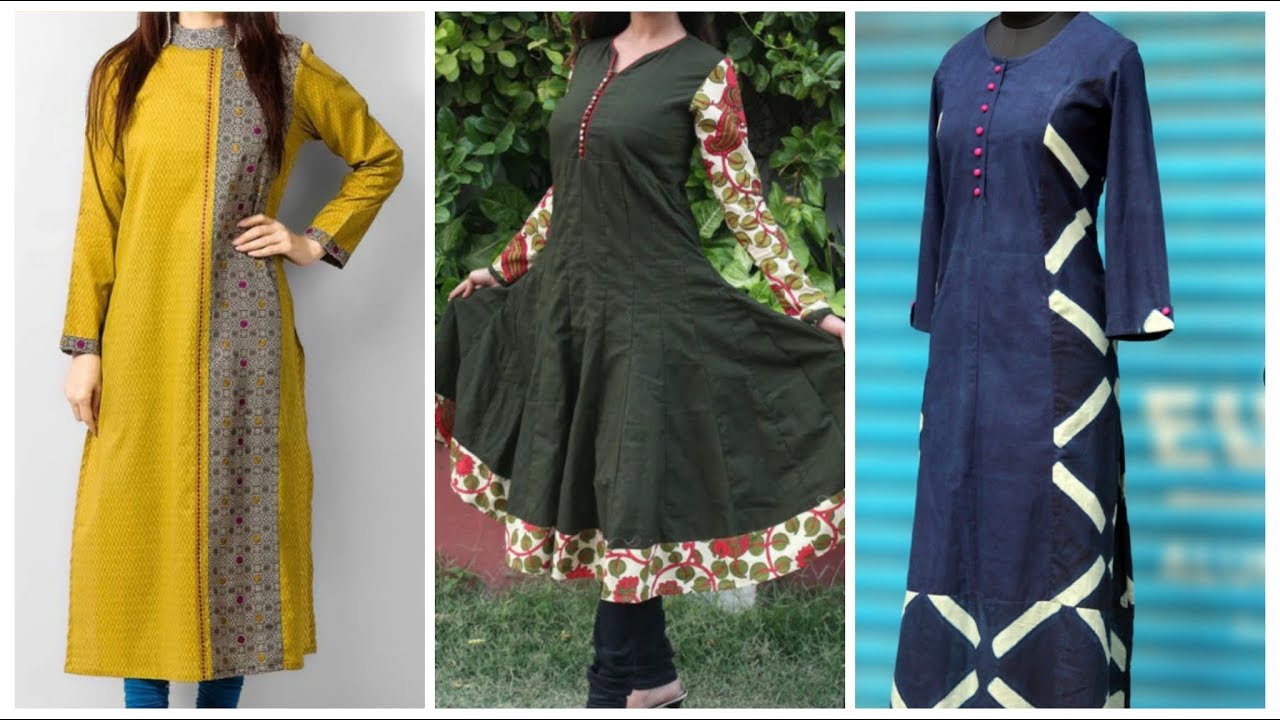 Make plain kurti into designer wear by just adding strips,patchwork kurti design ideas