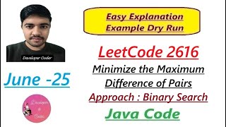 Minimize the Maximum Difference of Pairs | LeetCode 2616 | Binary Search | Java | Developer Coder