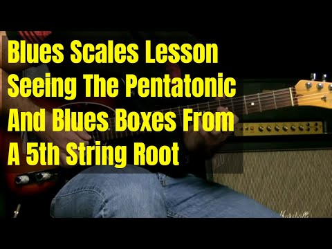 Blues Guitar Lesson - Seeing Pentatonic and Blues Scale Boxes From 5th String Root