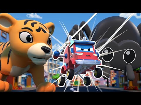 Giant Tiger in Car City ! Super Truck to the Rescue | Animals & Cars for Kids