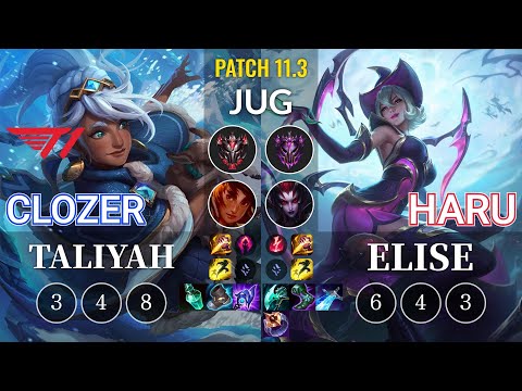 T1 Clozer Taliyah vs Haru Elise Jungle - KR Patch 11.3