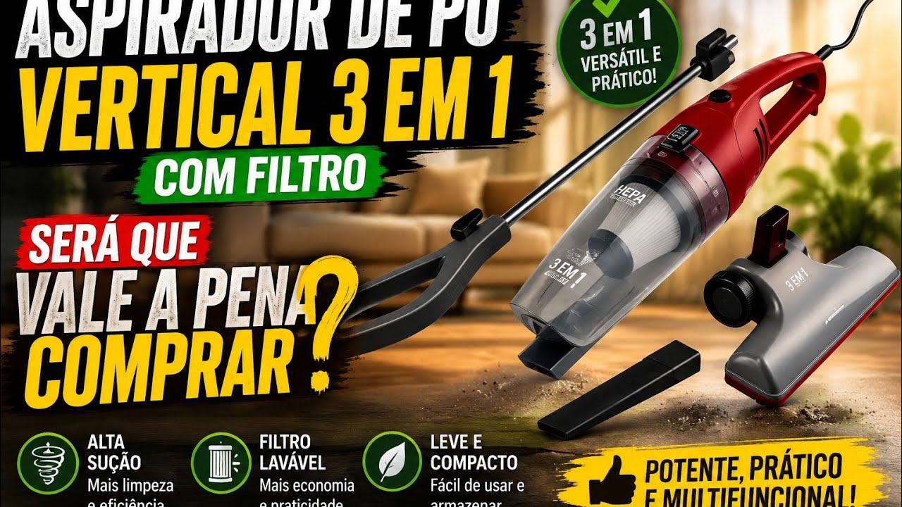 Miniatura da avaliação em vídeo de Aspirador de Pó Vertical WAP HIGH SPEED PLUS 3 em 1