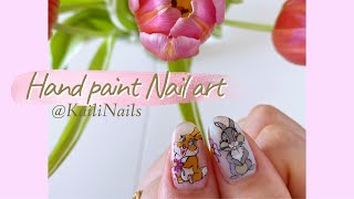 【nailart】Hand paint Nail art|easter nail|Disney nail