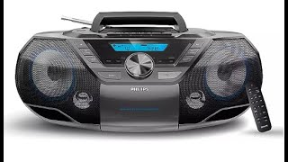 Philips AZ797T Portable CD Player with Cassette, Aux in, FM Radio MP3 unboxing, test and review.
