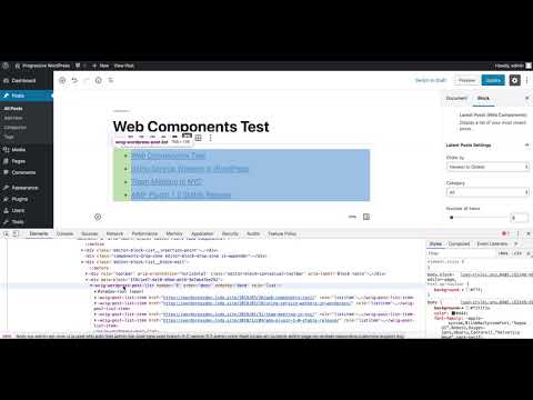 Web Components Latest Posts block type in Gutenberg Demo