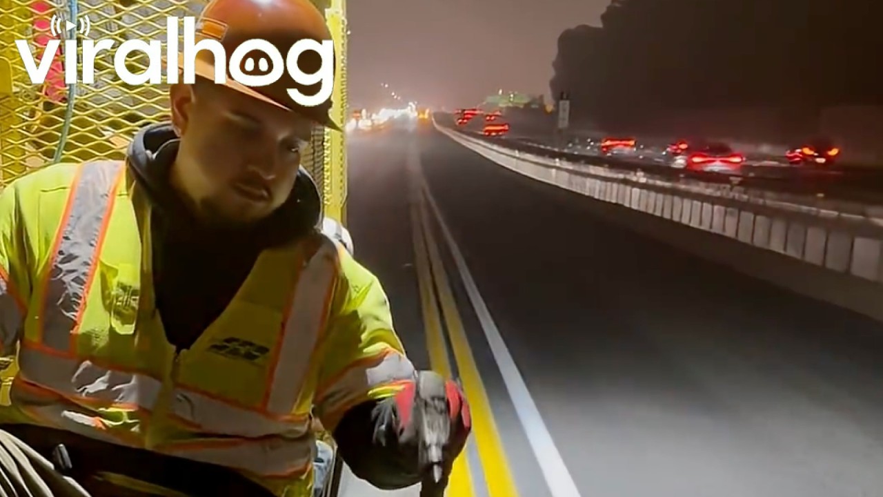 Workers Install Reflective Markers Along the Road || ViralHog