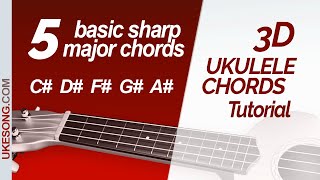 5 basic sharp major ukulele chords  | Learn to play C#, D#, F#, G#, A#,