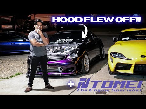SUPERCHARGED G35 GETS FIRST TOMEI + FIXED THE HOOD THAT FLEW OFF!