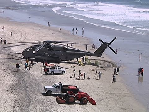 Marine Helicopter Forced to Land on CA Beach
