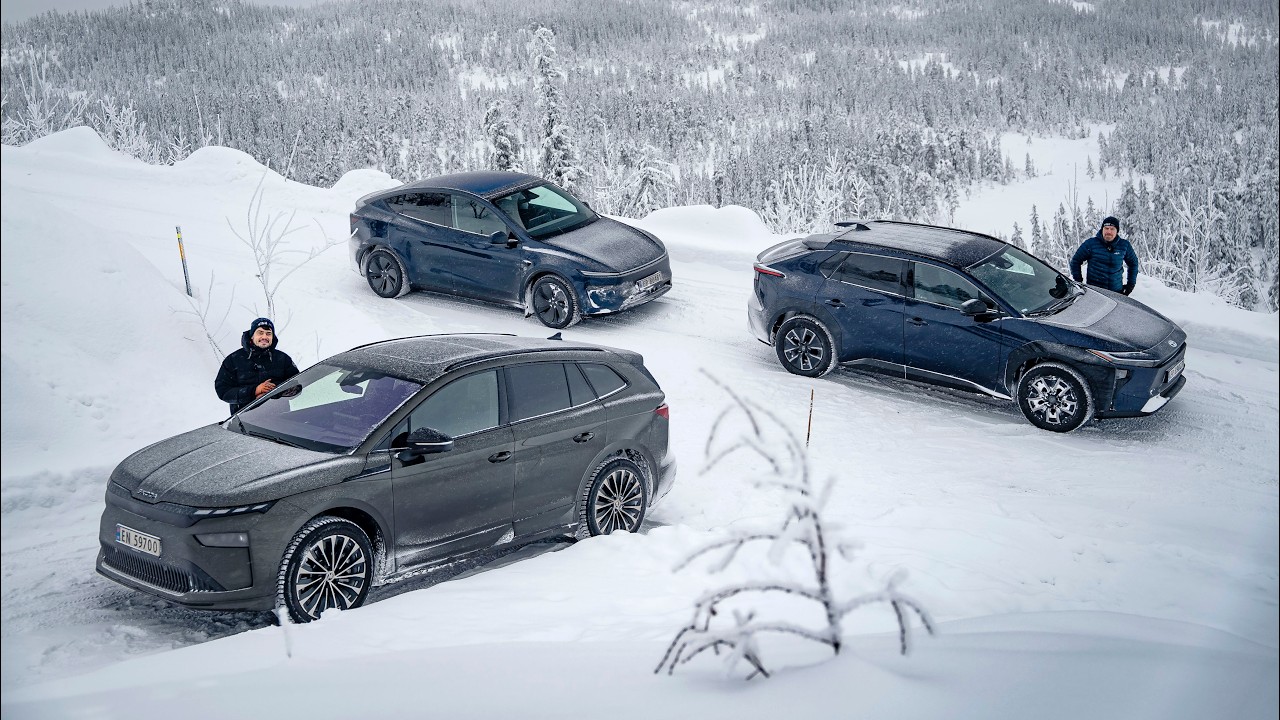 Vintertest av Tesla Model Y, Skoda Enyaq og Toyota bZ4X – hvilken er best?
