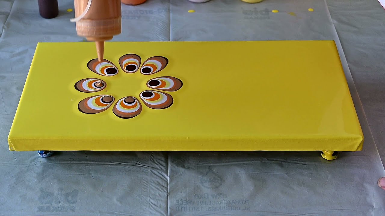 (759) SOLAR PLEXUS CHAKRA ~ 3rd painting of CHAKRA Series ~ Pour painting with acrylics and napkin