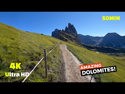 Virtual Run 4k - 50 Minute Treadmill Workout Scenery Seceda - Italian Dolomites