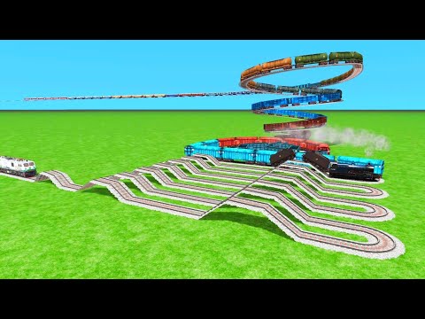 💖 THREE TRAIN VS RISKY BUMPY CIRCLE TRACK CROSSIN ZIG ZAG UTRUN RAILROAD RAILWORK BEANG 