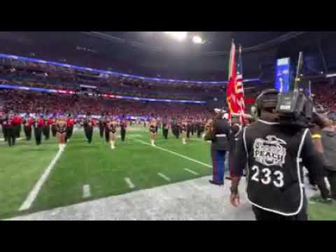 University of Georgia cheerleaders colorguards and the redcoat marching band