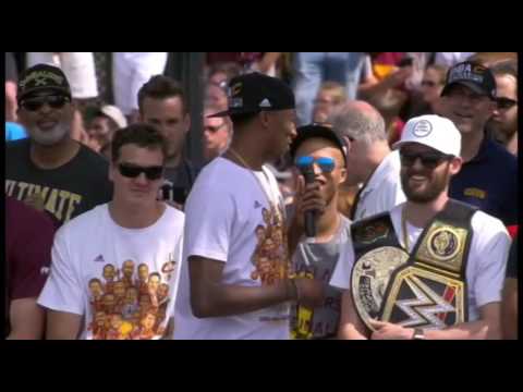 Jordan McRae talks at Cavaliers Championship Rally