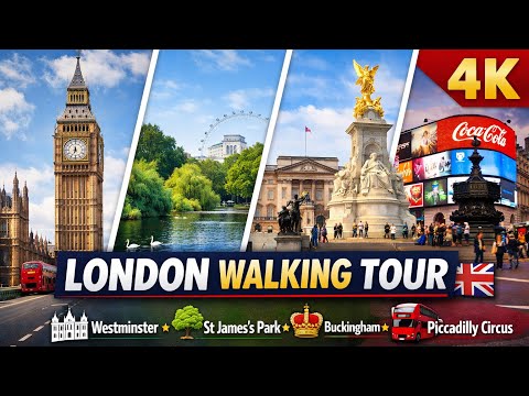 London Walking Tour | Westminster to Buckingham Palace via St James’s Park & Piccadilly Circus (4K)