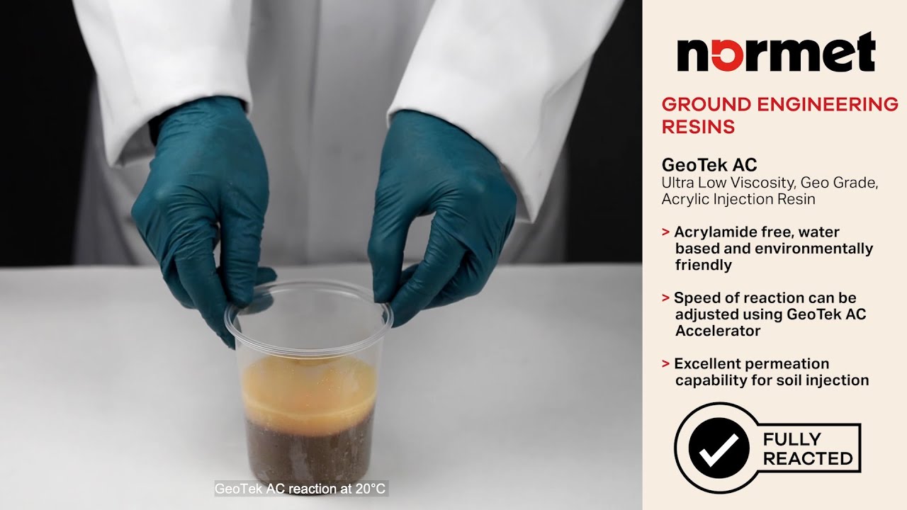 Normet GeoTek AC - Geotechnical Grade Ultralow Viscosity Hydrophilic Resin for Permeation Grouting