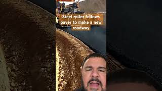 Steel roller follows a paver to make a new roadway.#asphalt #construction #engineering #road #new