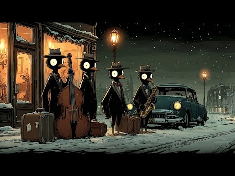 Pingviner Klara vid den Snötäckta Hörnan – Avslappnad Jazz för Produktivitet & Kreativt Arbete