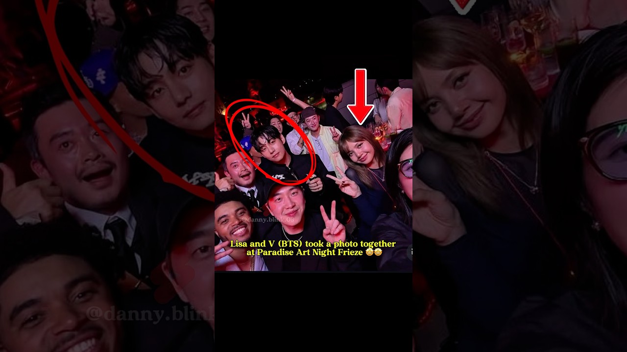 Lisa dan V berfoto bersama di Paradise Art Night Frieze #lisa #blackpink #taehyung #shorts