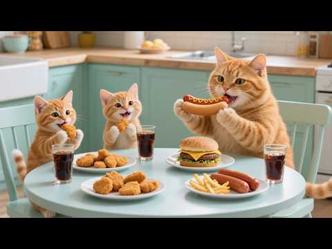 Mama Cat & Kittens Make US CLASSIC FOOD! 🍔🌭 | Chicken Burgers, Hot Dogs, Corn Dogs & Nuggets