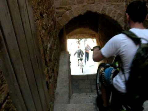 Crazy guys cycling down the stairs in old Jaffa