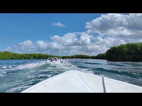 Speedboat cruise on the lagoon in Cancun / Mexico