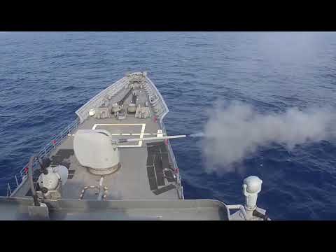 Cruiser Fires 5 Inch Gun