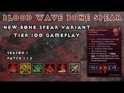 Blood Wave Bone Spear Necromancer Tier 100 Path of the Blind Deathless Chillrun + Build After
