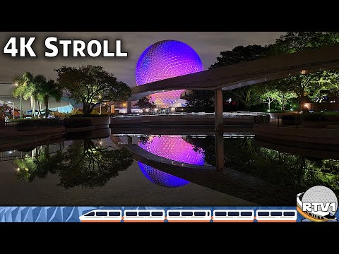 Relaxing Night Stroll - Peaceful Epcot Future World at Christmas in 4K 60fps - Walt Disney World