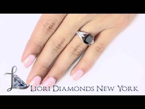 BDR-164 - 3.07 Carat Certified Cushion Cut Black Diamond Engagement Ring 18k White Gold