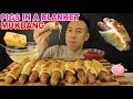 MUKBANG LARGE PIGS IN A BLANKET MELTED CHEESE MASSIVE BITES