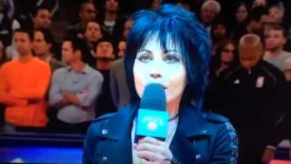 Joan Jett singing national anthem at NY Knick opening night