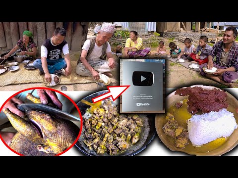 YouTube silver play button celebration Party in Village || Local chicken recipe with rice and dhido