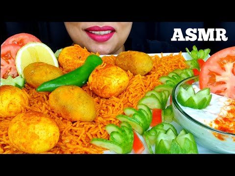 ASMR:SPICY EGG BIRYANI,POTATO CHOP,TOMATO-ONION RAITA,CHILLI,LEMON,CUCUMBER ||ZAKIA-SPICY ASMR
