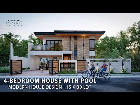 D04 | Modern House Design | 15m x 30m Lot 4-Bedroom House with Pool