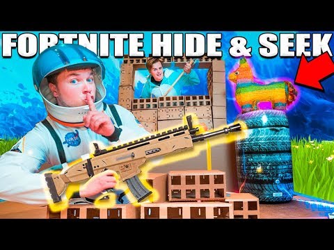 FORTNITE NERF HIDE AND SEEK CHALLENGE 📦⛏ In The Worlds Biggest Box Fort!! Video