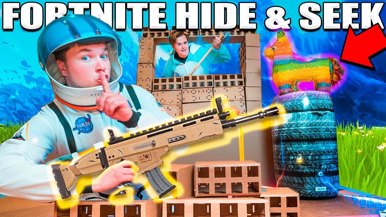 FORTNITE NERF HIDE AND SEEK CHALLENGE 📦⛏ In The Worlds Biggest Box Fort!!