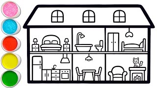 Gambar Potongan Interior Rumah Dengan Ruangan-Ruangan Menggambar, Melukis, Mewarnai untuk Anak #418